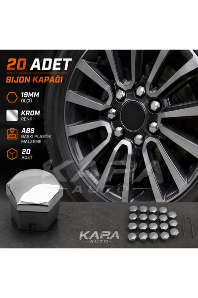 KARA AUTO 19mm Krom Bijon Kapağı Seti – ABS Plastik – Parlak Krom Görünüm – B...