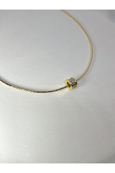 Lumel Takı Lumel Taş Detaylı Silindir Gold Choker Kolye - Xuping