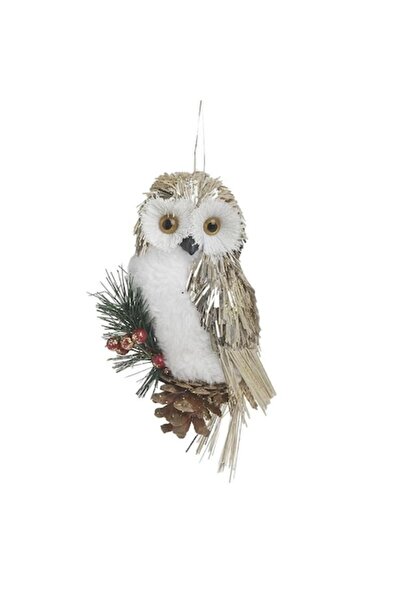inart Figurină bufniță alb-aurie, H17 cm