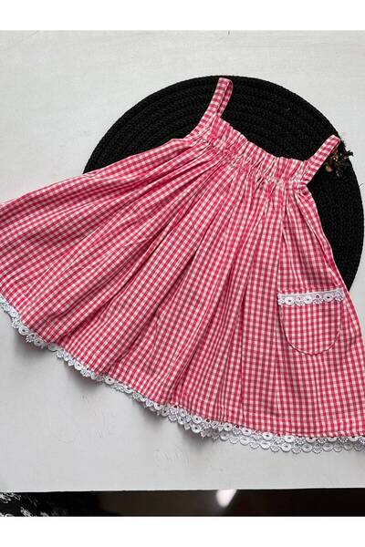 Beboss Pink gingham lace pocket frock - girls dress