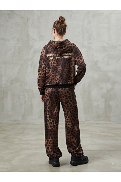 DENİKK Trendy 3-Thread Brushed Fleece Tracksuit Set with Stone-Print Embroidery