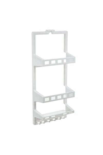OEM White Plastic Shelf with 3 Spaces and Hooks for Bathroom 27x12x63cm
