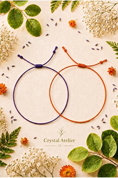 Crystal Atelier Purple Orange String Bracelet Set Adjustable Couple Friendshi...