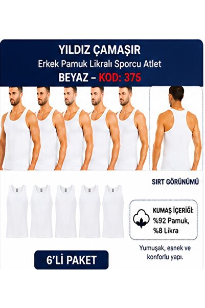 Yıldız Çamaşır Men's Cotton Lycra Sports Athlete Undershirts (375-376-377)- 6...