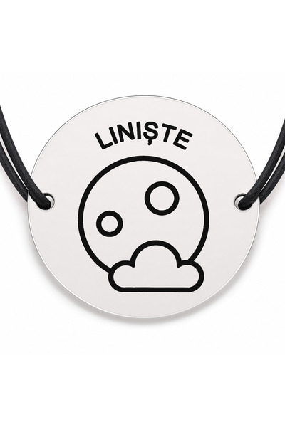Simoshop Brățară argint 925 cu bănuț gravat lună cu mesajul „Liniște", șnur n...