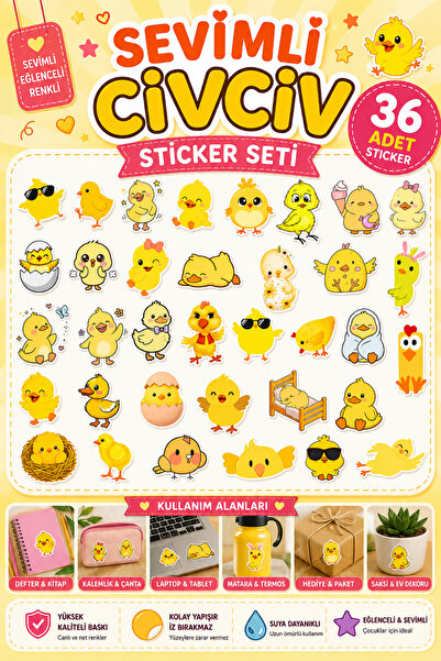Hanelia Art 36 Adet Sevimli Civciv Sticker Seti – Çocuk Sticker Çıkartma Seti...
