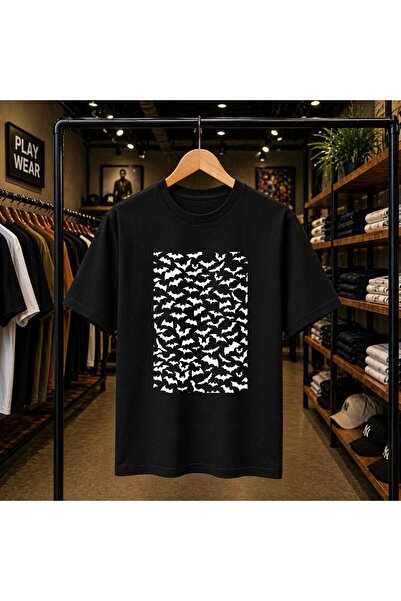 playwear Тениска с щампа на прилепи, 100% памук, овърсайз, свободна кройка, с...