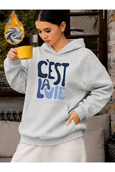 FUFLUNS Cest La Vie Printed Oversize Unisex Women'S/Men's Hooded Sweatshirt