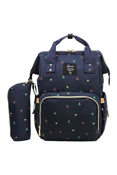 Generic 2-Piece Floral Printed Backpack Set Navy/Red/Green