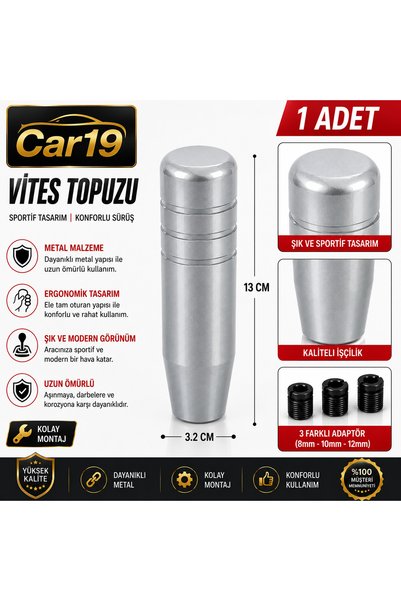 Car19 Metal Vites Topuzu Gümüş Gri Model 13 Cm Universal