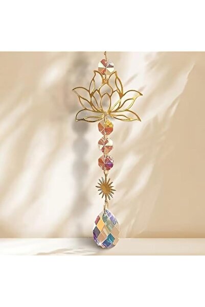 Generic Metal Lotus Sun Catcher Hanging Decor with Crystal Prism – Rainbow Ma...