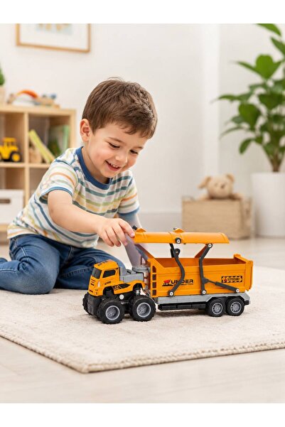 BuradaBuldun 4X4 Friction Powered Garbage Truck Toy 27 cm with Openable Chass...