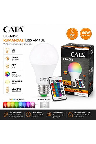 Cata -4058 3 ADET.RGB KUMANDALI LED AMPUL 9 W E27