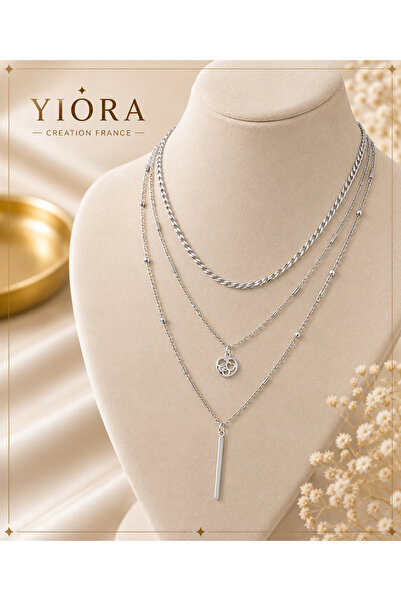 yiora Jewelery Stainless Steel Imported 3-Piece Multi-View Silver Color Necklace