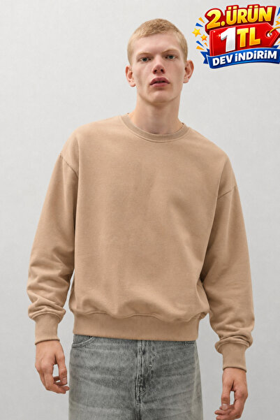 DAMGA JEANS Men's 100% Cotton Comfortable A.Beige Winter Sweatshirt