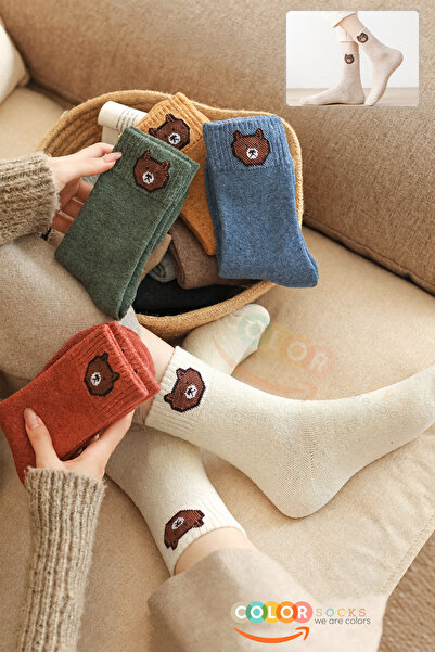 Color Socks 5 Çift İçi Polarlı Teddy Desenli Kadın Havlu Termal Çorap