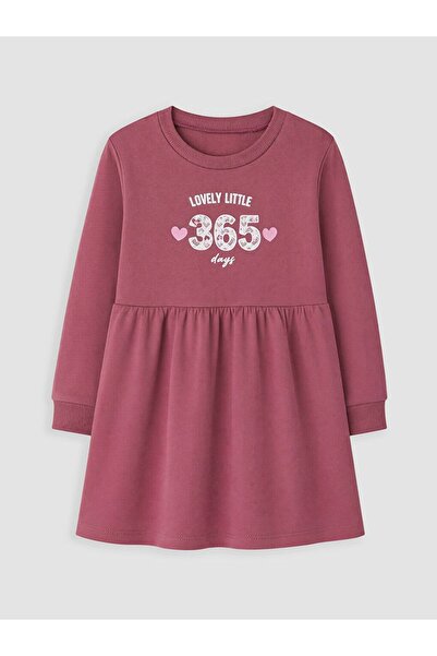 LC Waikiki Plum Crew Neck Printed Girls' Dress