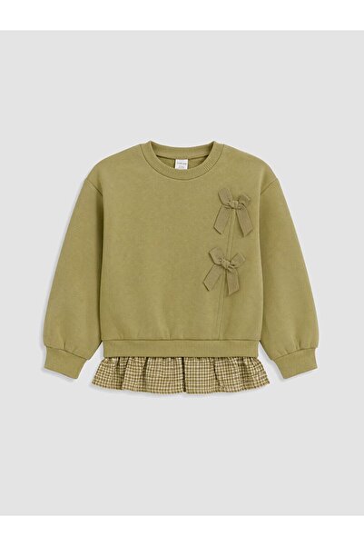 LC Waikiki Lcw Kids Khaki Crew Neck Bowknot Thick Sweatshirt for Girls