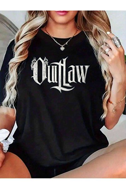 25W Women's Gothic 'Outlaw' Text-Shirt Vintage Ombre Black//White/Dark Red Gr...