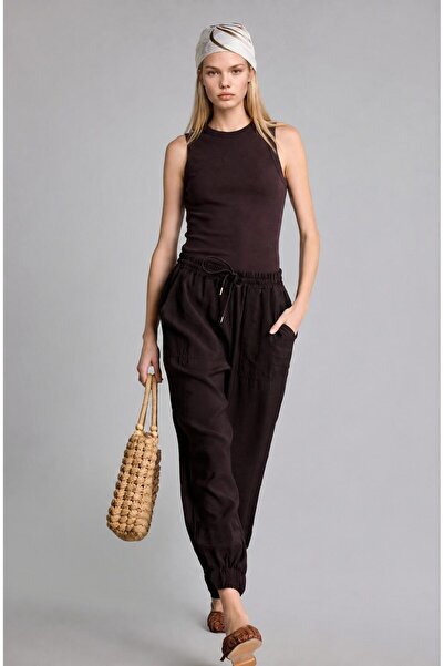 DeFacto Jogger Fit Elastic Waist Ankle Length Modal Brown Trousers I0511Ax26Sm