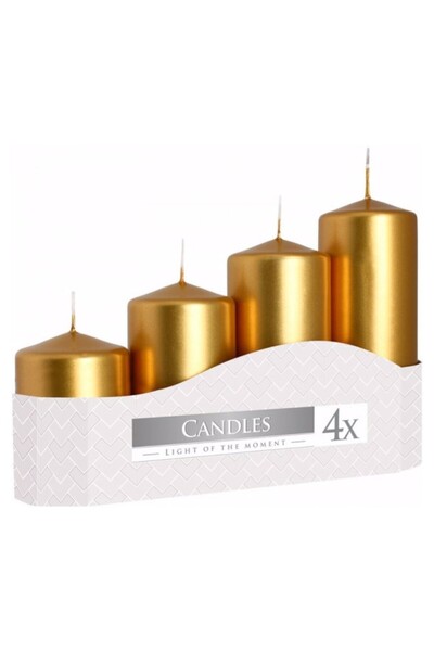 LCA Set 2 x 4 Lumanari Stalp, Auriu, Dimensiuni Diferite