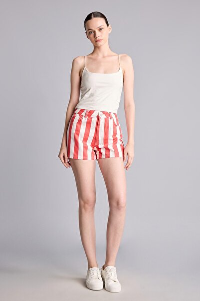 DeFacto 100% Cotton Regular Waist Striped Gabardine Shorts I4143Ax26Hs