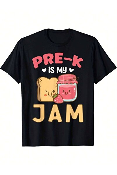 9JY Pre K Is My Funny Back To Shirt Playful Graphic Print With Toast Jam & St...