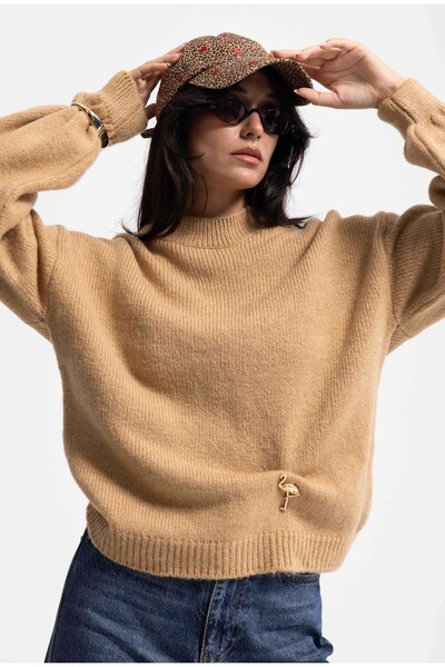 it's basic Pulover tricotat pentru femei Mink w6-111 Oversize, cu design deta...