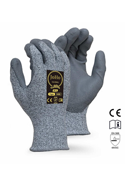 JOHO (6/XS) TIGER 5400 Kesilme Dirençli İş Eldiveni EN 388 4X43C PU Kaplı HPP...
