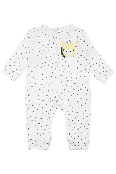 bebegen Baby Boy White Polka Dot Giraffe Printed Jumpsuit 0-3 Months