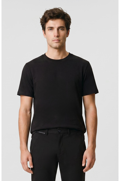 Network Siyah Jakarlı Bisiklet Yaka T-shirt