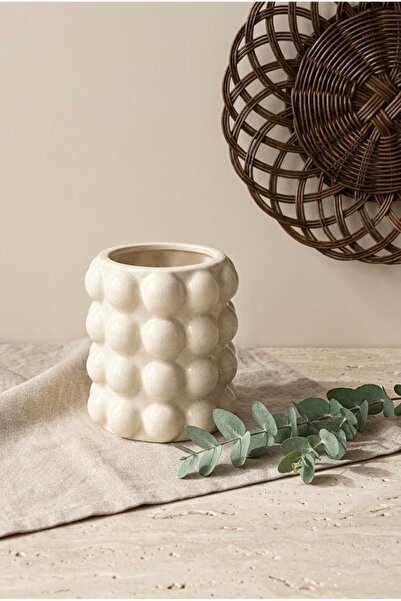 Atbyhome Vază ceramică Bubble 10,5x9 cm - Suport pentru pensule de machiaj cu...