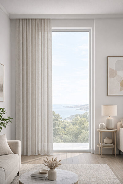 Premier Home Linda Beige Custom Size Tulle Curtain 280X250 1X2,5 Pleat