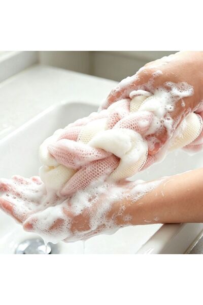 idei Long bath towel for washing the back 55×5 cm, 9-segment braided sponge i...