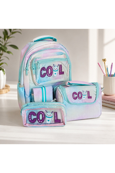Ergonomik Cool Yazılı Renkli, Okul Sırt Çantası, Beslenme Çantası Ve Kalemlik Üçlü Set