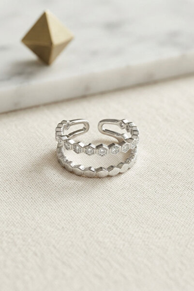 Generic Brand Silver Color Row Honeycomb and Zircon Stone Model Women's Ring