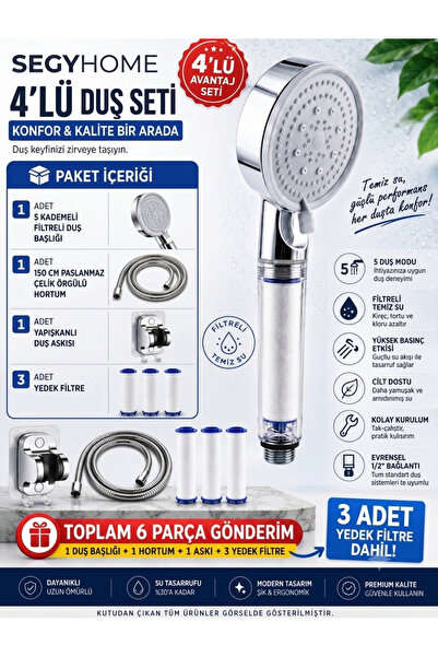 segyhome 5 Fonksiyonlu Filtreli / Klor ve Kireç Önleyici Yüksek Basınçlı Tasa...