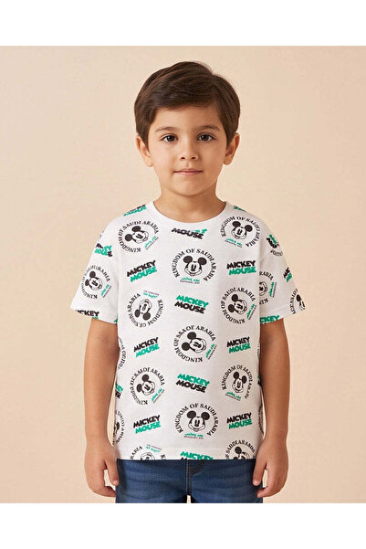 REDTAG Boys White Printed Mickey Mouse T-Shirt