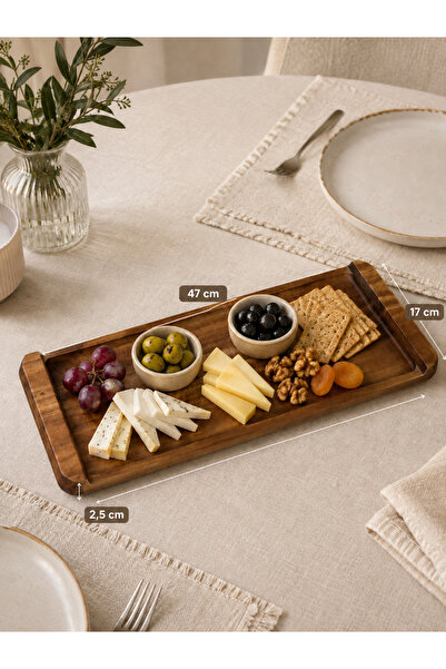 Genel Markalar Doğal Ahşap Dikdörtgen Sunum Tabağı 47 × 17 cm