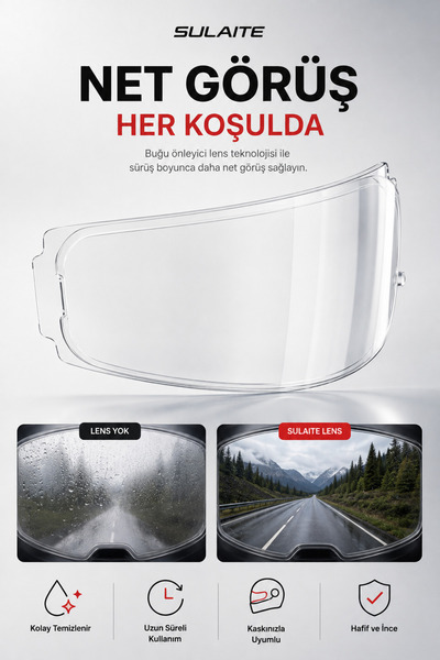 SULAITE Motosiklet Kask Buğu Önleyici Pinlock Kask Vizörü Buğu Önleyici Lens ...