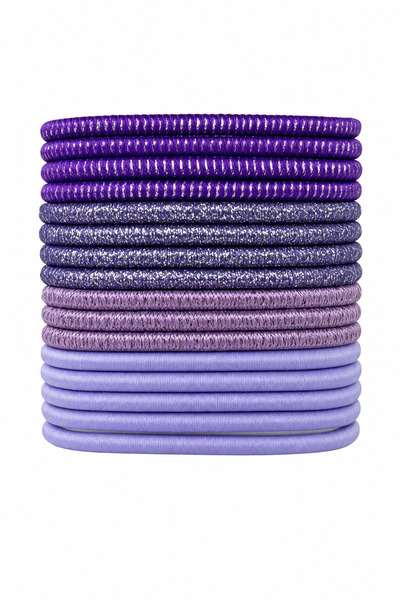 Jack Ferrero Purple Shades Glittery and Plain Rubber Hair Clips Set 10 Pieces...
