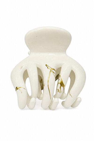 Jack Ferrero White and Yellow Detailed Large Size Hair Clip with Latch Claw Clip