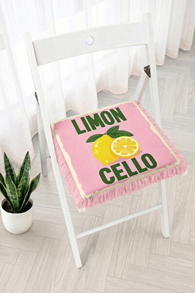 Realhomes Lemon Cello Written Lemon Figured Fringed Zippered Chair Cushion - ...