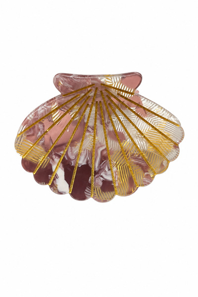 Jack Ferrero Seashell Patterned Marble Look Yellow Striped Hair Clip
