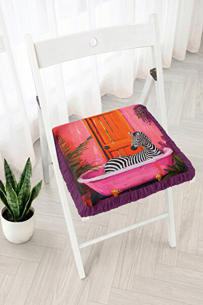 Realhomes Fringed Zippered Chair Cushion with Zebra and Tropical Leaf Pattern...