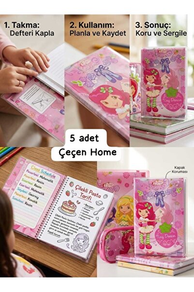 ÇEÇEN HOME (5 τεμάχια) Διαφανές κάλυμμα σημειωματάριου με σχέδιο Strawberry S...