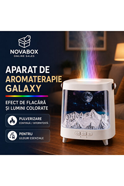 NovaBox Ароматерапевтичен дифузер Галакси, Ефект на многоцветен пламък, Непре...