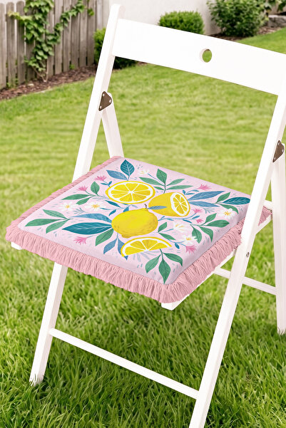 Realhomes Lemon and Leaf Patterned Fringed Zippered Chair Cushion - Mediterra...