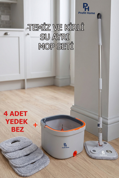 Profit Home Temiz Su ve Kirli Su Ayıran Otomatik Mop Seti + Yedek Bez Hediye