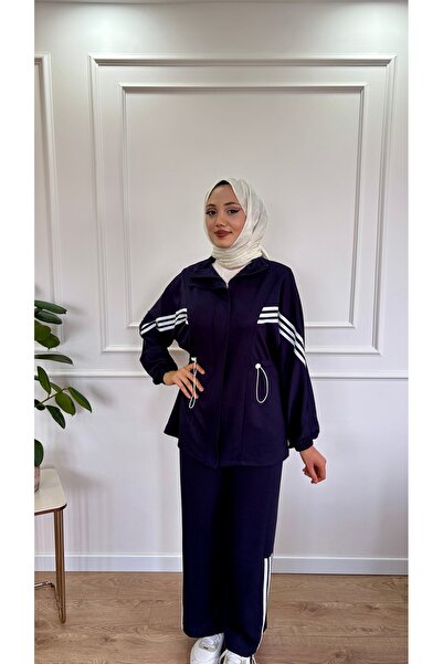 Moda Misali Stripe Detailed Gathered Waist Sports Set